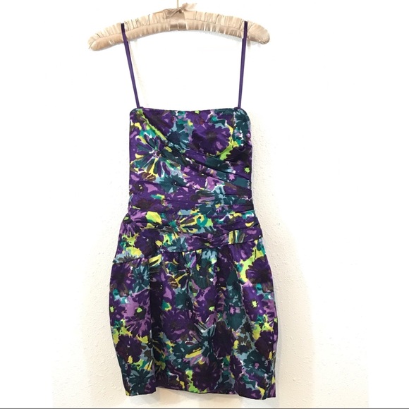 BCBG Sateen Floral Strapless Mini Cocktail Dress - Picture 2 of 8